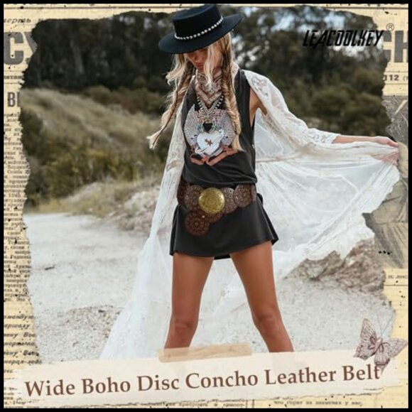 Faux Leather Western Disc Belt with Alloy Buckle for Dresses and Jeans main image 7